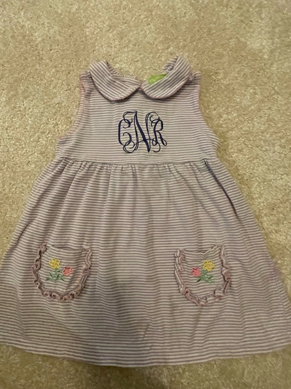 Sleeveless Lavender and White Striped Kids Dress with Peter Pan Collar